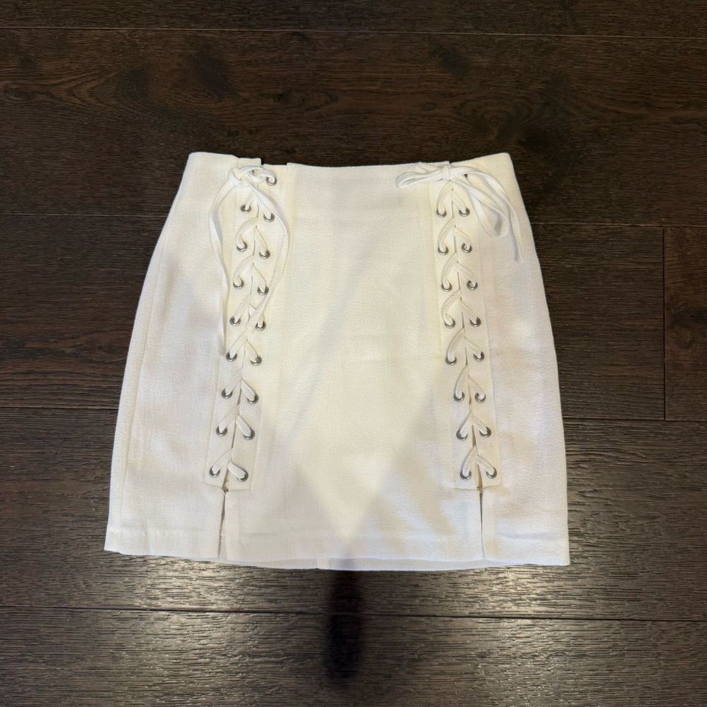 Mini White Lace-Up Skirt